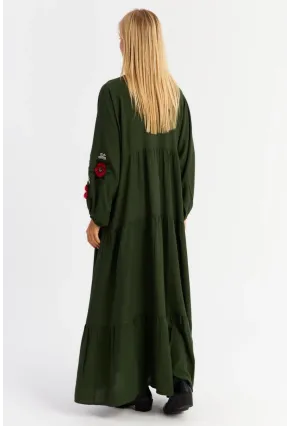 Kadın Haki Volanlı Maxi Elbise MALO9