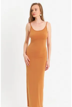 Kadın Hardal Ayarlanabilir Askılı Maxi Elbise MEN2004