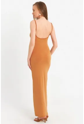 Kadın Hardal Ayarlanabilir Askılı Maxi Elbise MEN2004
