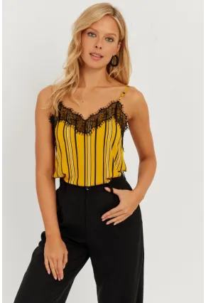 Kadın Hardal Dantelli Askılı Bluz AYD297