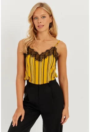 Kadın Hardal Dantelli Askılı Bluz AYD297