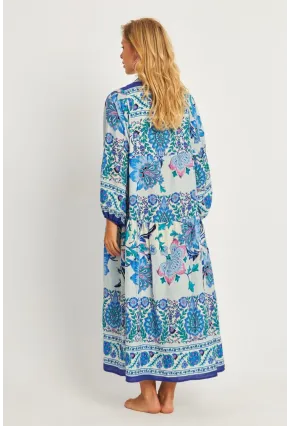 Kadın İndigo Desenli Midi Elbise GÇ169