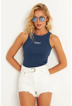 Kadın İndigo Halter Yaka Bluz AYD346