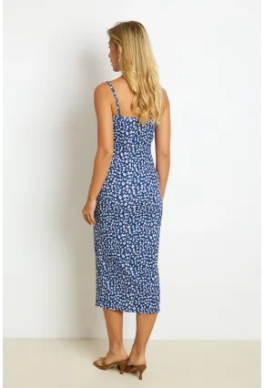 Kadın İndigo İnce Askılı Midi Elbise MON125