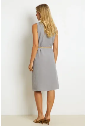 Kadın İndigo Kemerli Gömlek Midi Elbise SGT404