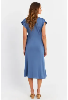 Kadın İndigo Kruvaze Midi Elbise EY3044
