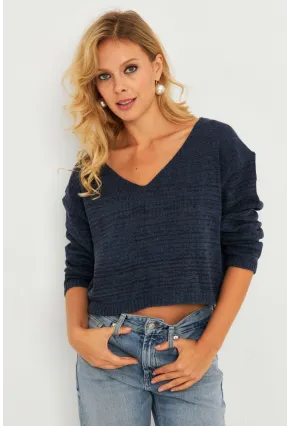 Kadın İndigo Salaş Kısa Triko Bluz YV281