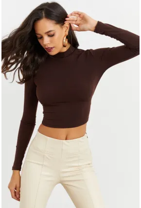 Kadın Kahve Beli Açık Crop Bluz GÇ115