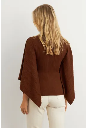 Kadın Kahve Yarasa Kol Balıkçı Bluz MTF32