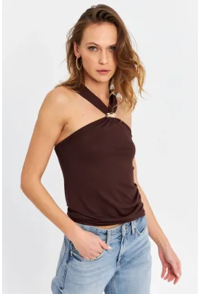 Kadın Kahverengi Aksesuarlı Bluz EY3068