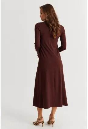 Kadın Kahverengi Balıkçı Yaka Midi Elbise HOR15