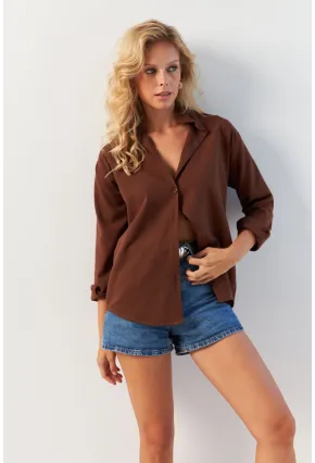 Kadın Kahverengi Basic Gömlek HNT02