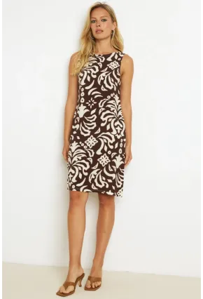 Kadın Kahverengi Desenli Cepli Midi Elbise YZ1059