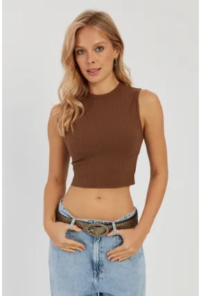 Kadın Kahverengi Fitilli Crop Bluz LPP1262