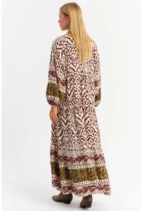 Kadın Kahverengi-Haki Volanlı Maxi Elbise MALO11