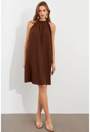 Kadın Kahverengi Halter Yaka Midi Elbise NH5029