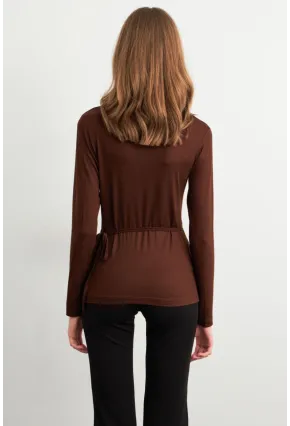Kadın Kahverengi Kruvaze Bağlamalı Bluz EY3036