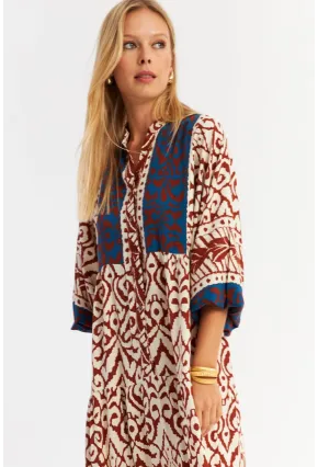 Kadın Kahverengi-Lacivert Volanlı Maxi Elbise MALO11