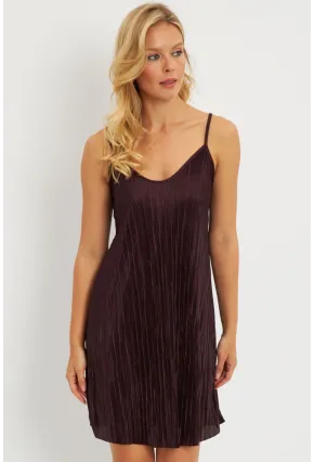 Kadın Kahverengi Piliseli Mini Elbise  DMR338