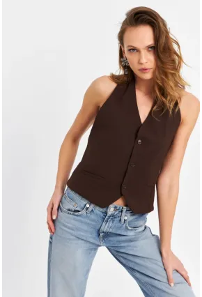 Kadın Kahverengi Sırtı Açık Yelek CAR1143