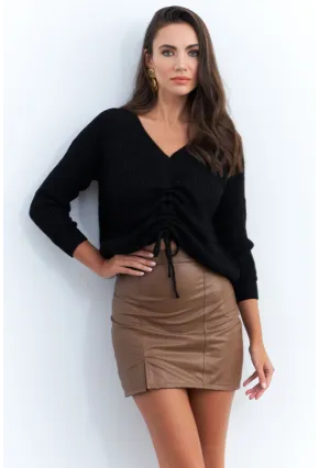 Kadın Kahverengi Suni Deri Mini Etek ELT3634