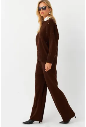 Kadın Kahverengi Taşlı Alt Üst Takım MYİL10