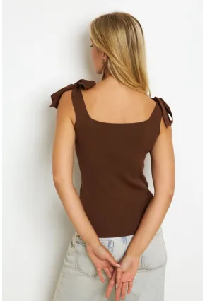 Kadın Kahverengi Triko Bluz YV236
