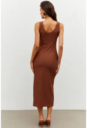 Kadın Kahverengi Yırtmaçlı Midi Elbise RMZ20950