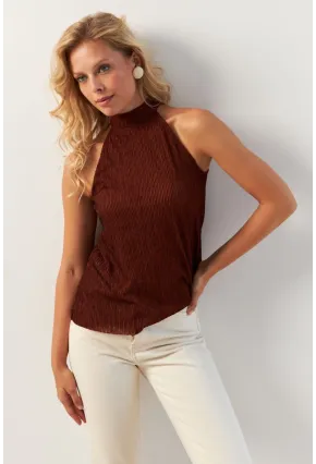 Kadın Kiremit Sırt Pencereli Bluz AYD373