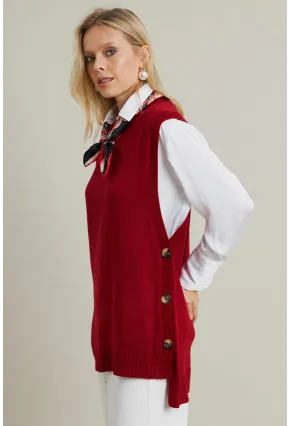 Kadın Kiremit Yanları Düğmeli Kolsuz Triko Tunik MYV75