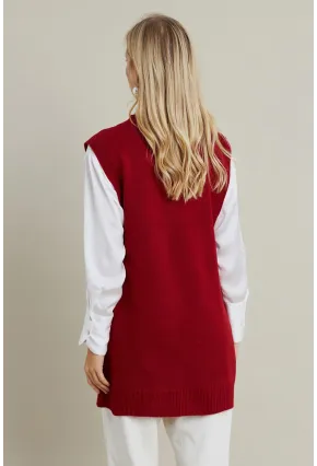 Kadın Kiremit Yanları Düğmeli Kolsuz Triko Tunik YV75