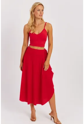 Kadın Kırmızı Asimetrik Etek LV176