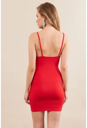 Kadın Kırmızı Askılı Mini Elbise SAN105