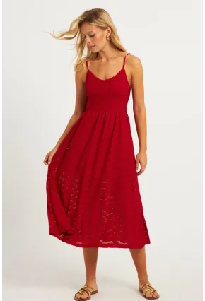Kadın Kırmızı Astarlı Brode Midi Elbise TW70102-90