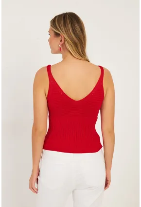 Kadın Kırmızı-Beyaz İkili V Yaka Triko Bluz SMT227