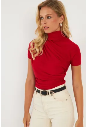 Kadın Kırmızı Büzgülü Bluz LPP1287