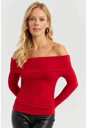 Kadın Kırmızı Büzgülü Madonna Bluz MON1119