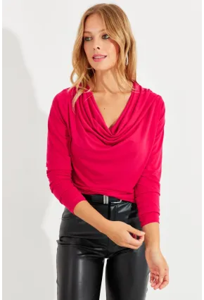 Kadın Kırmızı Degaje Yaka Bluz LPP1234