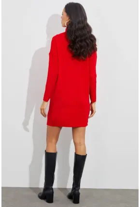 Kadın Kırmızı Degaje Yaka Triko Mini Elbise YV73