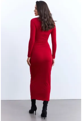 Kadın Kırmızı Drapeli Maxi Elbise LİK12