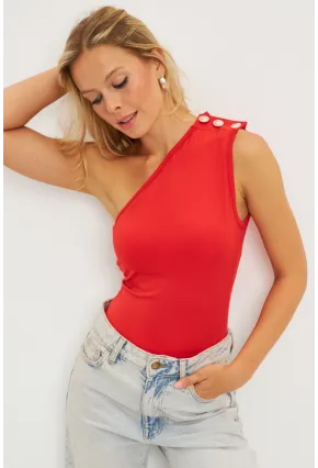 Kadın Kırmızı Düğme Detaylı Bluz EY2790