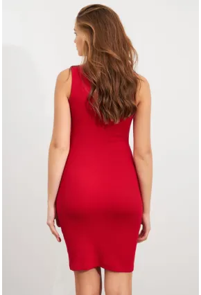 Kadın Kırmızı Düğme Detaylı Midi Elbise URO1111