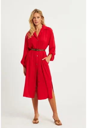 Kadın Kırmızı Gömlek Elbise LV178