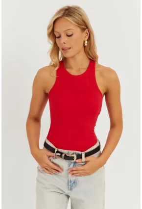 Kadın Kırmızı Halter Yaka Bluz AYD299