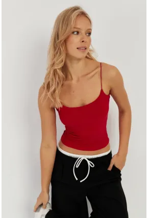 Kadın Kırmızı İp Askılı Bluz GÇ154