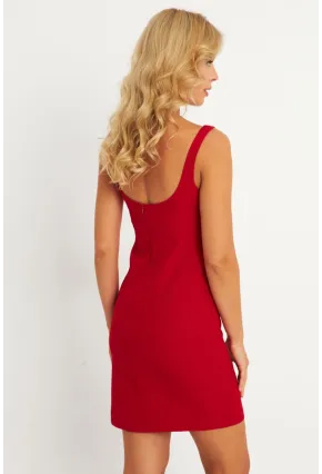 Kadın Kırmızı Kare Yaka Mini Elbise KED4291