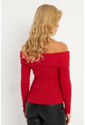 Kadın Kırmızı Madonna Yaka Kaşkorse Bluz XL2210