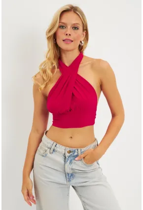 Kadın Kırmızı Multi Bağlamalı Crop Bluz LPP1280