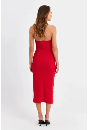Kadın Kırmızı Pencereli Kaşkorse Midi Elbise EY3063