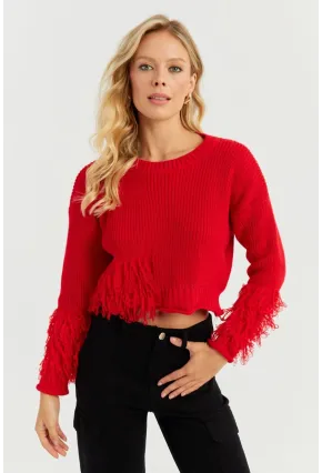 Kadın Kırmızı Triko Kısa Kazak YZ526